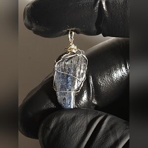 Blue Kyanite Sterling Silver Wire Wrap Pendant